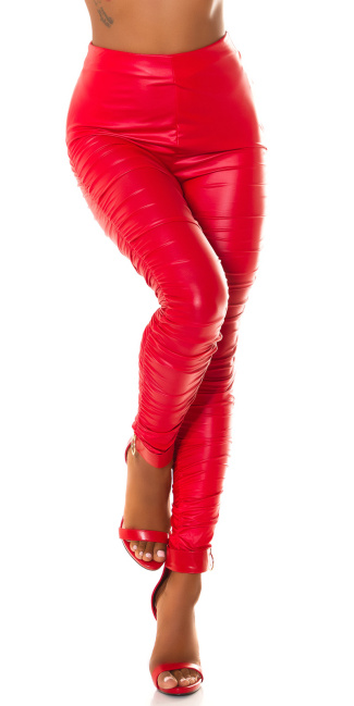 hoge taille wetlook broek volant-geplooide rood